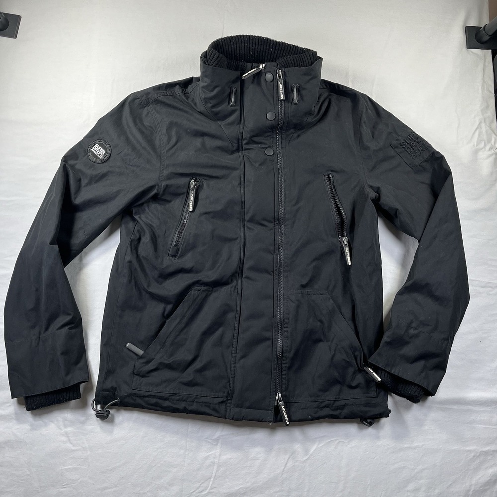 Super Dry Japan Wind Attacker Lined Jacket Multi Closure Size Large Black